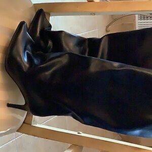 Sleek Black Knee-High Heeled Boots